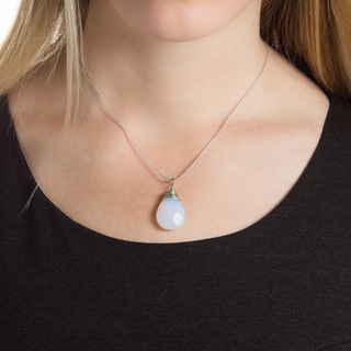 Moonstone Teardrop Necklace with 16-inch Stainless Steel Chain (China)