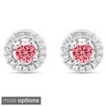 Sterling Silver Cubic Zirconia Halo Round Garnet January Cubic Zirconia Stud Earrings
