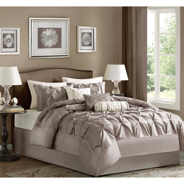 Madison Park Vivian Polyester Taupe Solid Tufted 7-piece Comforter King Size As Is Item