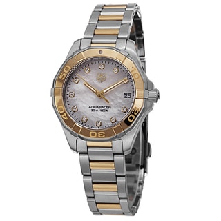 Tag Heuer Women's WAY1351.BD0917 '300 Aquaracer' Mother of Pearl Diamond Dial Two Tone Swiss Quartz Watch