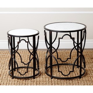 ABBYSON LIVING Harmon Antiqued Black Round Nesting End Tables (Set of 2)