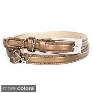 Women's Metallic Crinkle Leather Skinny Belt