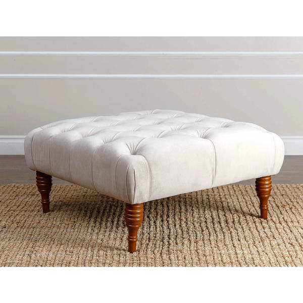 ABBYSON LIVING Audrey Ivory Velvet Tufted Cocktail Ottoman