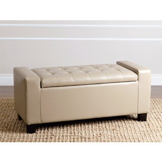 ABBYSON LIVING Montecito Beige Leather Storage Ottoman