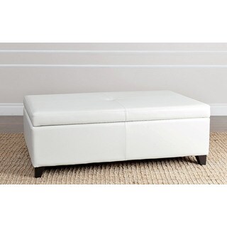 ABBYSON LIVING Frankfurt Ivory Leather Storage Flip-top Ottoman