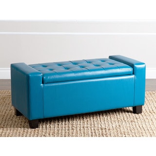 ABBYSON LIVING Montecito Blue Leather Storage Ottoman