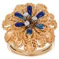 18k Yellow Gold 1/10ct TDW Diamond and Enamel Flower Cocktail Ring (G-H, SI1-SI2) (Size 7.75)