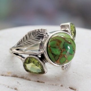 Handcrafted Sterling Silver 'Green Ivy' Turquoise Peridot Ring (India)