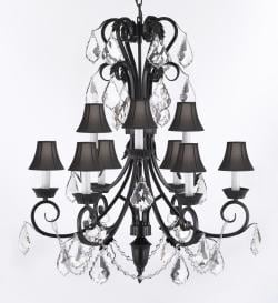 Swarovski Crystal Trimmed Wrought Iron Chandelier Lighting 30in Tall Swarovski Crystal Trimmed Wrought Iron Chandelier Lighting 30in Tall