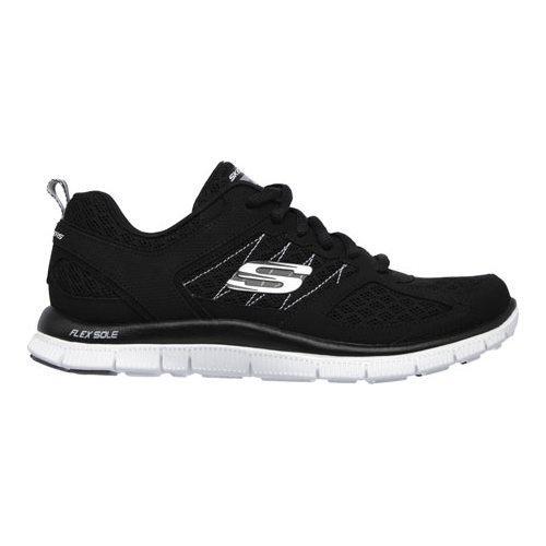 Women's Skechers Flex Appeal Lace Up Epicenter Black/White - 18407743