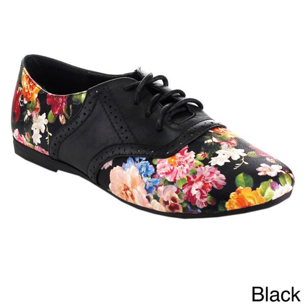 Betani Women's Ashley-4 Hollow-Out Lace Up Floral Oxfords