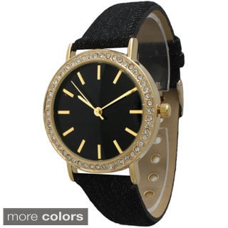 Olivia Pratt Women's Denim Rhinestone Leather Watch