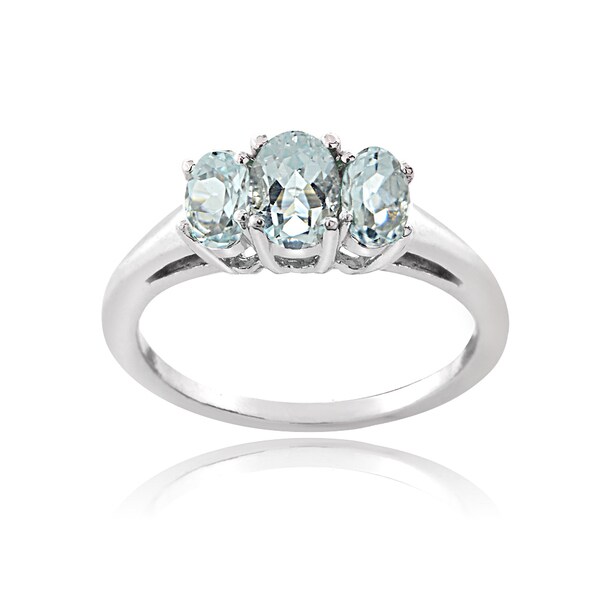 Glitzy Rocks Sterling Silver Aquamarine 3-stone Ring Glitzy Rocks Sterling Silver Aquamarine 3-stone Ring