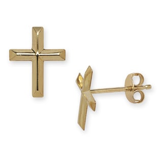 14k Yellow Gold Beveled Cross Earrings