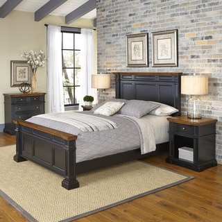 Home Styles Americana Black and Oak Bed, Two Night Stands, and Chest