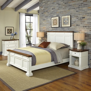 Home Styles Americana White and Oak Bed, Two Night Stands, and Chest