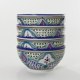 Le Souk Ceramique Set of 4 Malika Design Soup/ Cereal Bowls (Tunisia)
