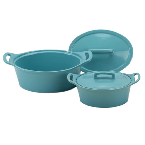 OmniWare Blue Oval Casserole Dish with Lid (Set of 2)
