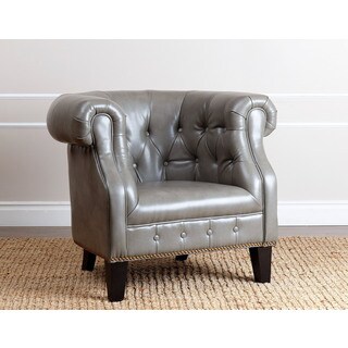 ABBYSON LIVING Cabo Grey Leather Nailhead Trim Armchair