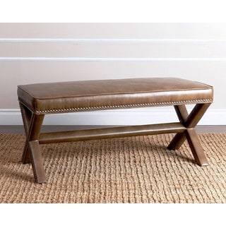 ABBYSON LIVING Marcus Brown Leather Nailhead Trim Extended X Bench