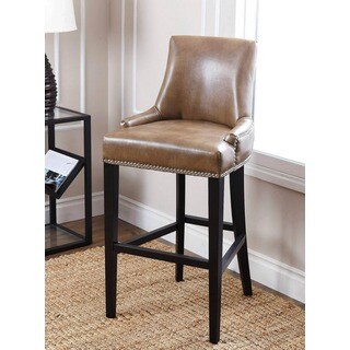 ABBYSON LIVING Newport Brown Leather Nailhead Trim Bar Stool