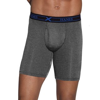 Hanes Men's Ultimate X-Temp Longer Leg Black/ Grey Performance Boxer Brief (Pack of 3)