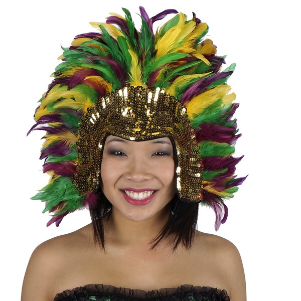 Coque Feather Headdress Multi with Sequins Mardigras