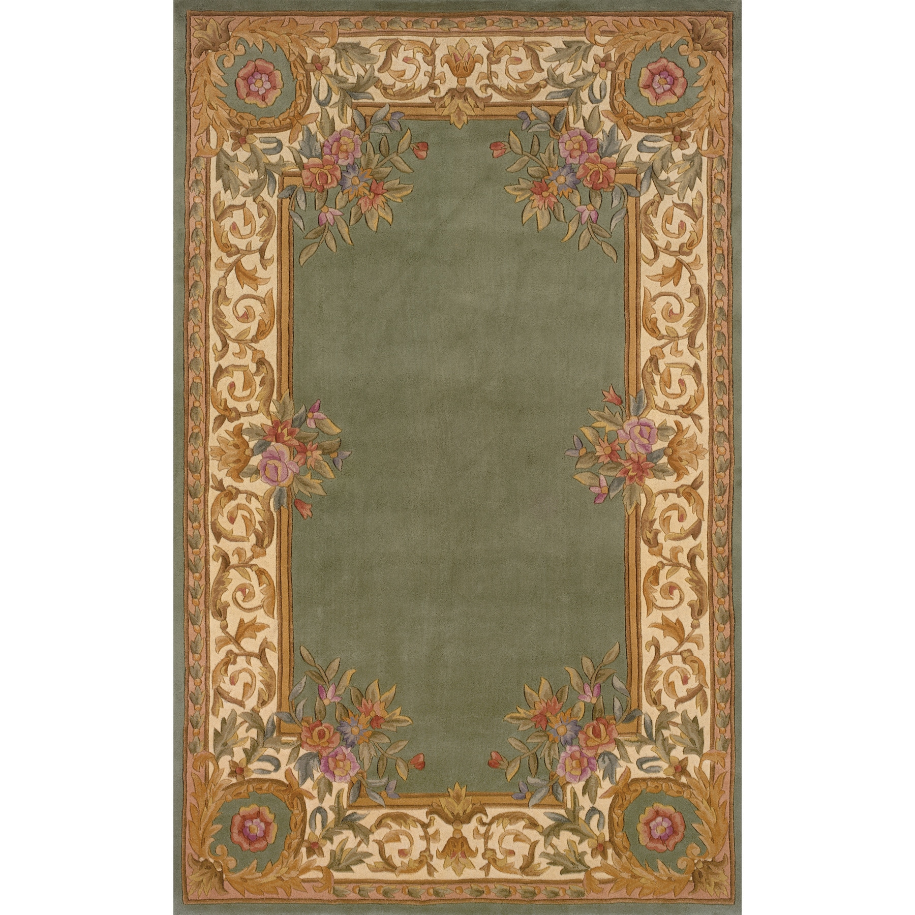 Aubusson Floral Border Hand tufted Wool Area Rug 5 x 8