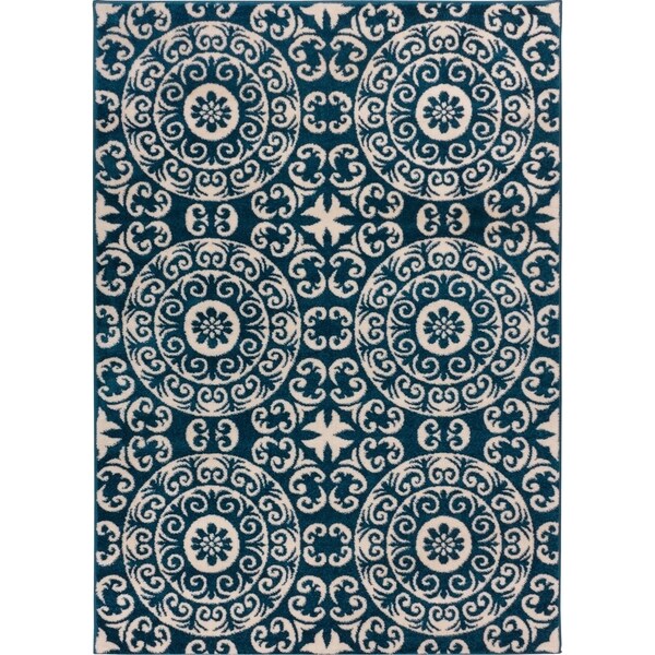 Well Woven Bright Trendy Twist Mediterranean Tile Scrolls Navy Blue Air