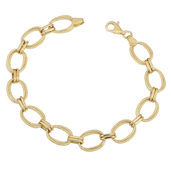 Fremada 14k Yellow Gold Two-tone Finish Oval Link Bracelet - Overstock ...