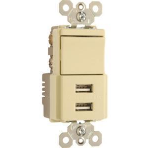 Pass & Seymour USB Charger with Single Pole/3-Way Switch, Ivory