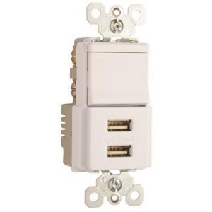 Pass & Seymour USB Charger with Single Pole/3-Way Switch, White