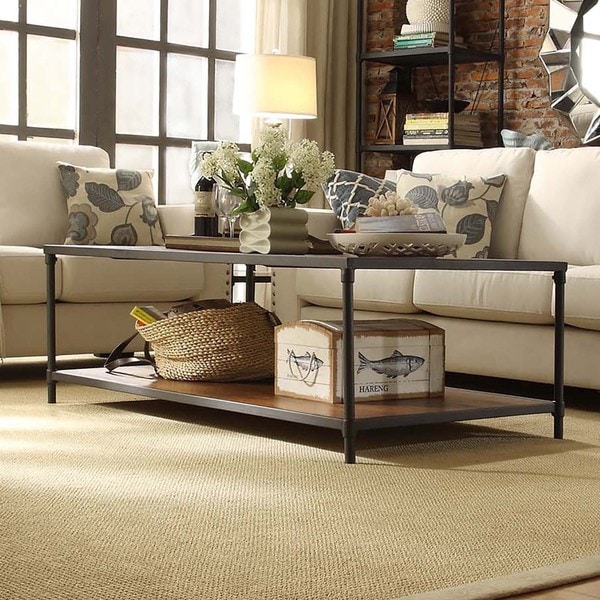 INSPIRE Q Harrison Industrial Rustic Pipe Frame Accent Coffee Table