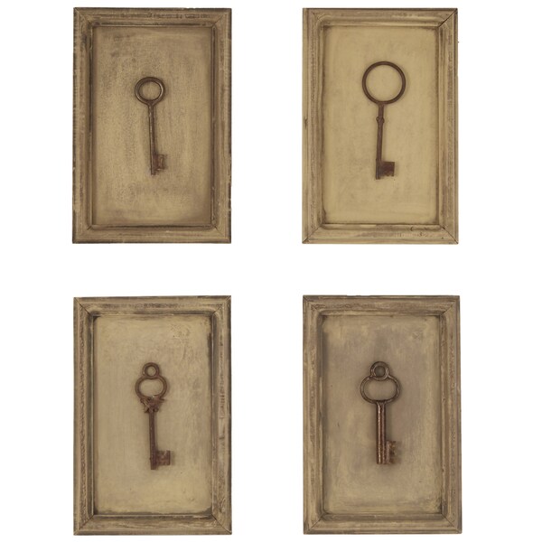Vintage Key Collection Framed on Wood Wall Art (Set of 4) 17130873