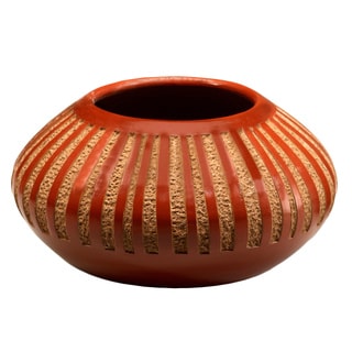 Pottery - Red Etched Stripes Decorative Vase