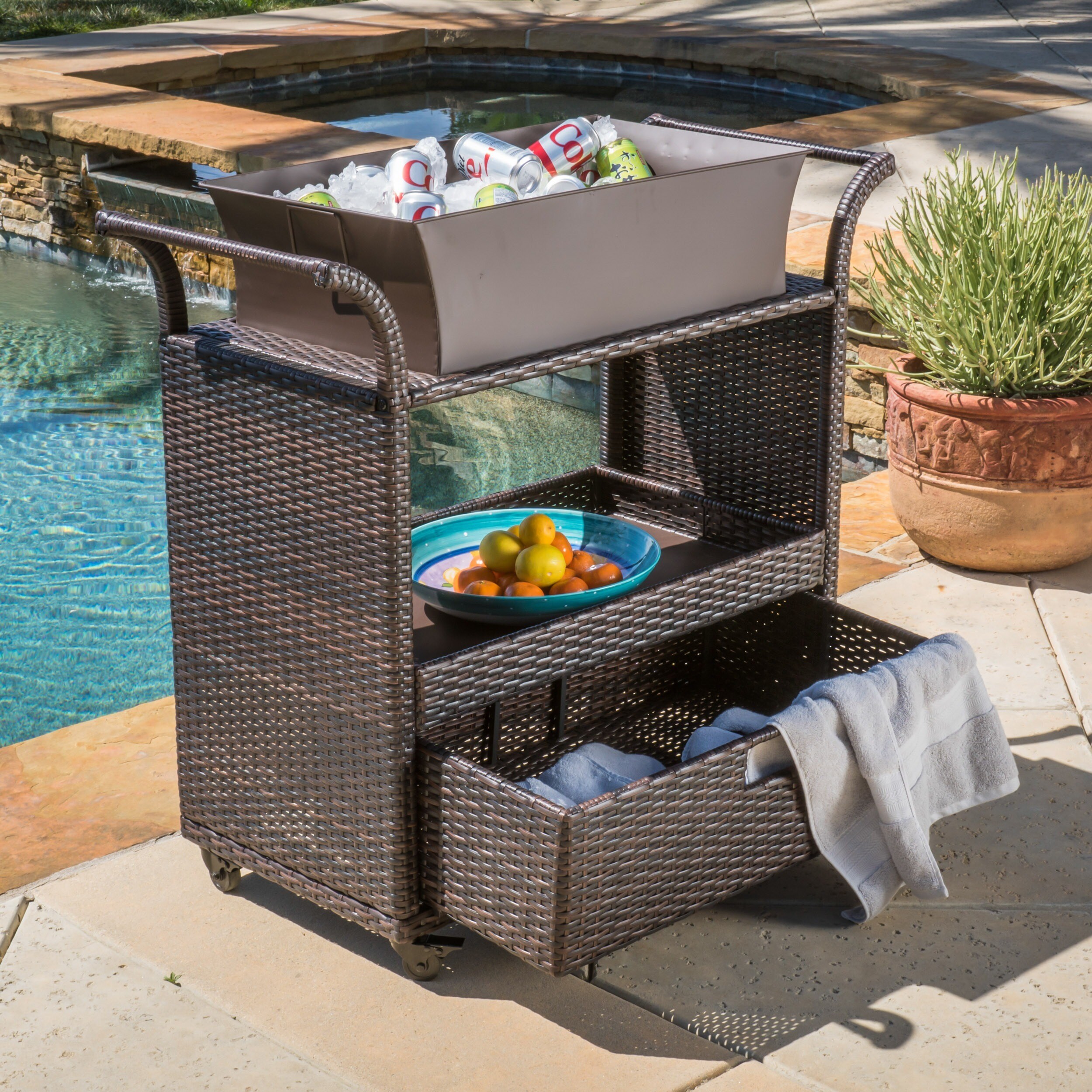 Christopher Knight Home Ravenna Outdoor Wicker Bar Cart Overstock