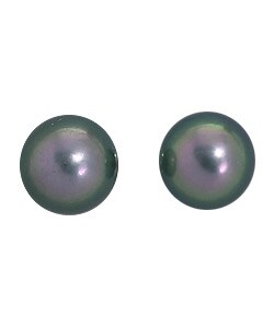 DaVonna 14k Gold Black Perfect Round Akoya Pearl Stud Earrings (6 mm )(Set of 5)
