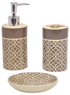 Lovely Lattice Taupe 3-piece Bathroom Accessory Set
