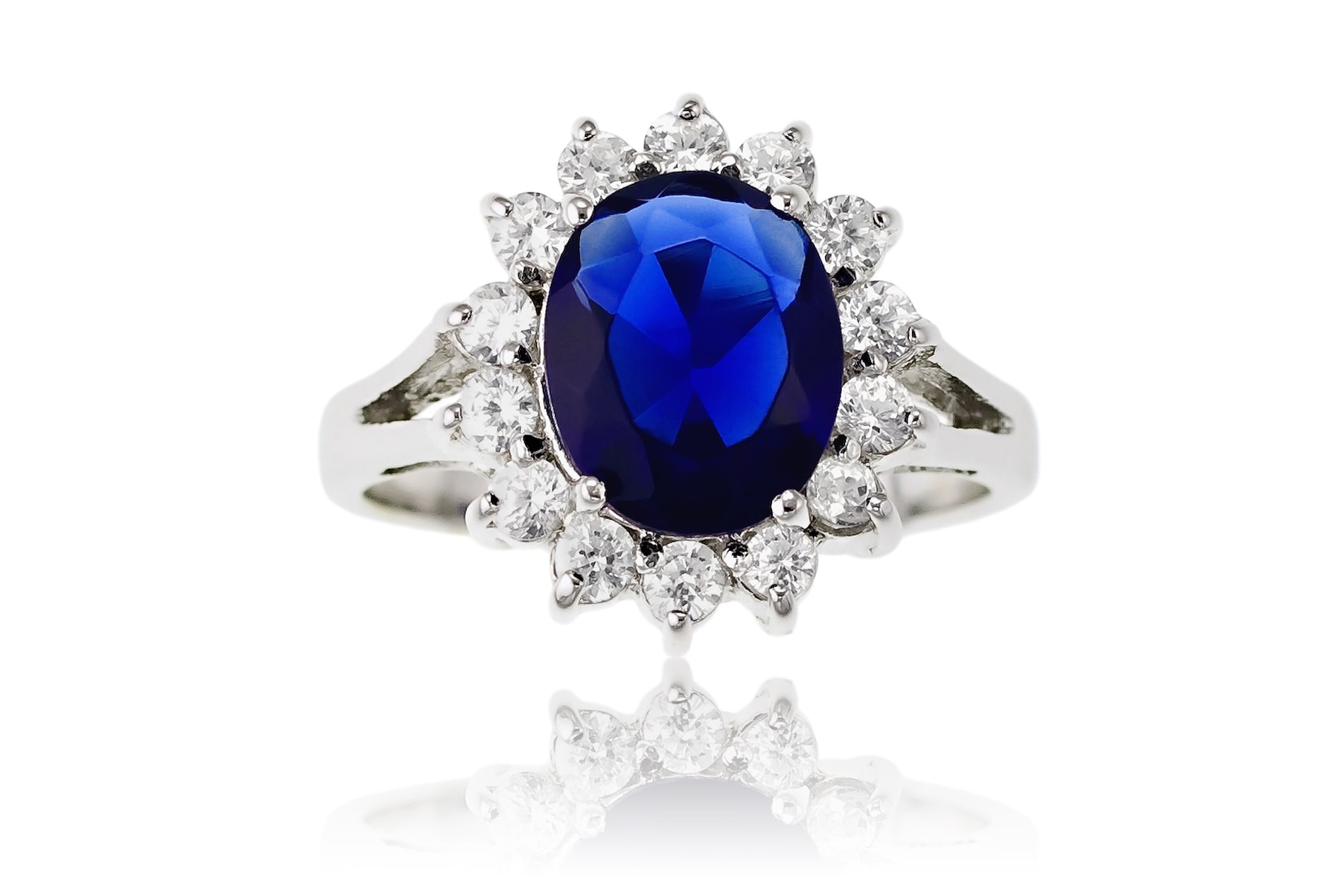 La Preciosa Sterling Silver Blue and Clear Cubic Zirconia Diana Ring 