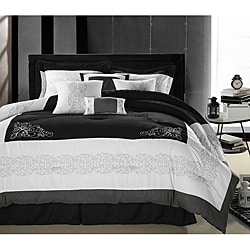 Florence Black/White Queen-size Oversized 8-piece Comforter Set