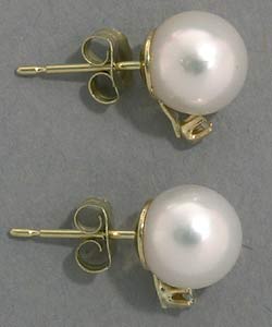 DaVonna 14k Gold Akoya Pearl and Diamond Earrings (7-7.5 mm)