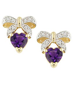 10-kt. Amethyst and Diamond Heart Earrings
