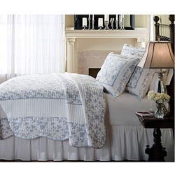 Jouy Toile Blue Woven Cotton 3-Piece Quilt Set