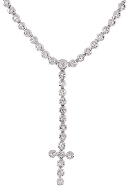 Damiani 18 kt. White Gold & 3/4 ct. TW Diamond Hanging Cross Necklace