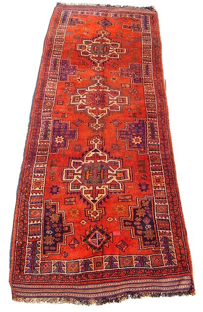 Shiraz Hand knotted Red/Purple Rug 4 x 124 (Iran)  