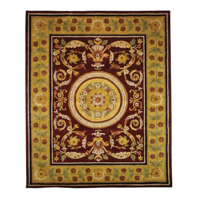 Handmade Classic Agra Burgundy/ Gold Wool Rug (96 x 136)