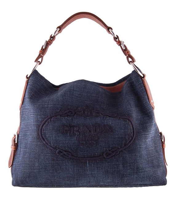 Prada Denim Leather Hobo Bag - 10438629 - Overstock.com Shopping ...