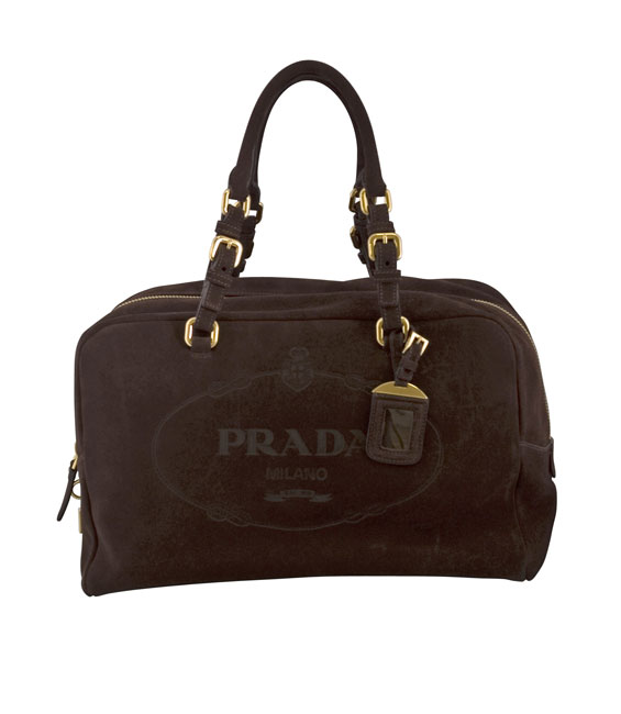 Prada Large Dark Brown Suede Satchel Handbag  