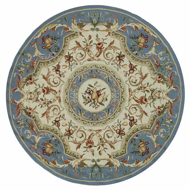 Hand hooked Fruit Harvest Blue Wool Rug (8 Round)