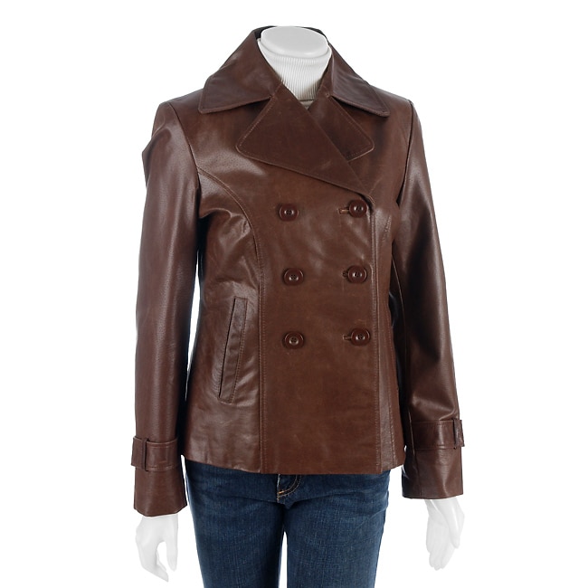 NY10018 Womens Double Breasted Leather Jacket  